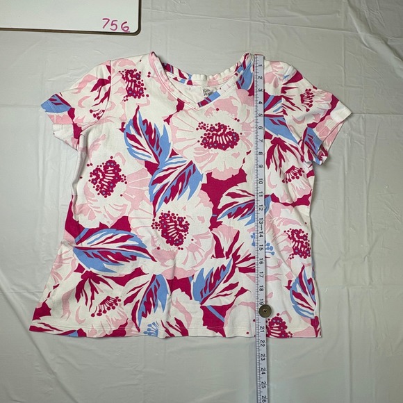 Kim Rogers Womens Petite Medium PM Pink Floral V-Neck 100% Cotton T-Shirt Top - Picture 2 of 7